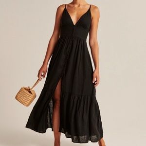 Abercrombie & Fitch black linen midaxi dress XS